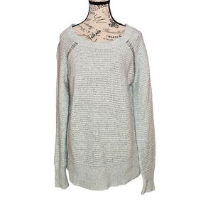 Sleeping On Snow Scoop Neck Open-Knit Sweater Light Blue Rhinestones Detail M